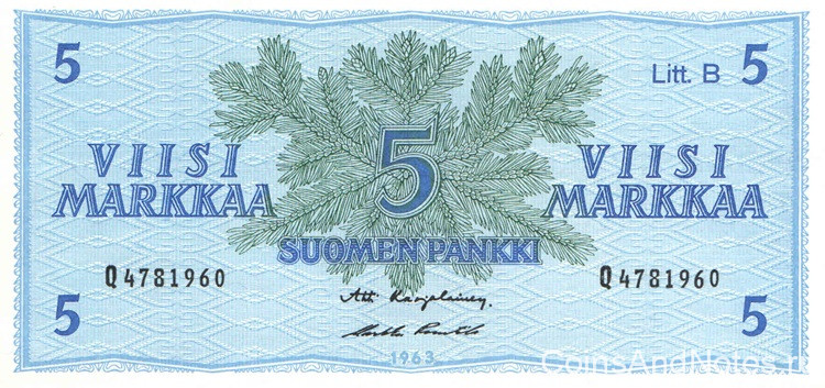 5 марок 1963 года. Финляндия. р106Аа(1) 5 марок 1963 года. Финляндия. р106Аа(1)
