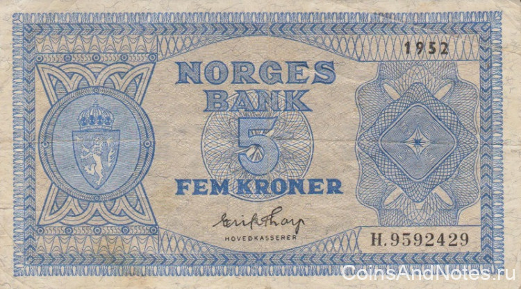 5 крон 1952 года. Норвегия. р25d