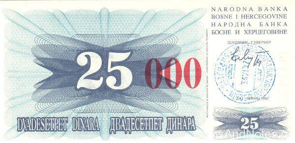 25000 динар 1993 года. Босния и Герцеговина. р54h