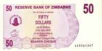 50 долларов 01.08.2006 года. Зимбабве. р41