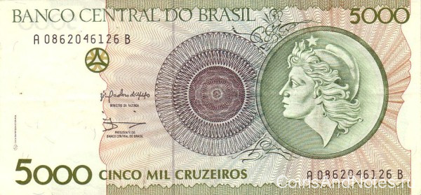 5000 крузейро 1990 года. Бразилия. р227