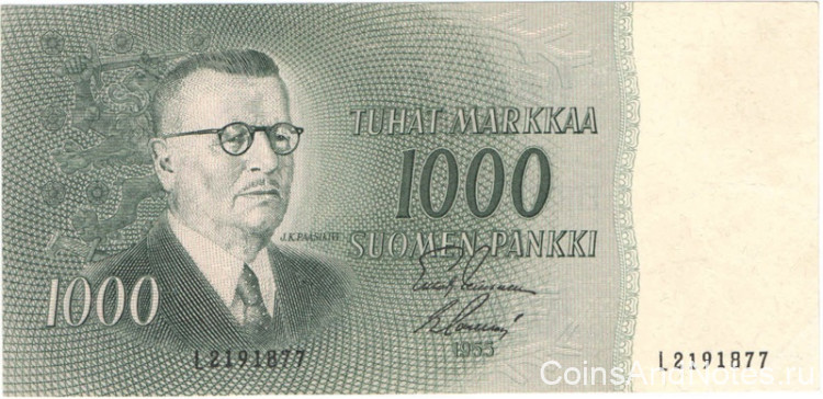 1000 марок 1955 года. Финляндия. р93а(15)