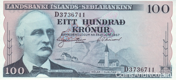 100 крон 21.06.1957 года. Исландия. р40а