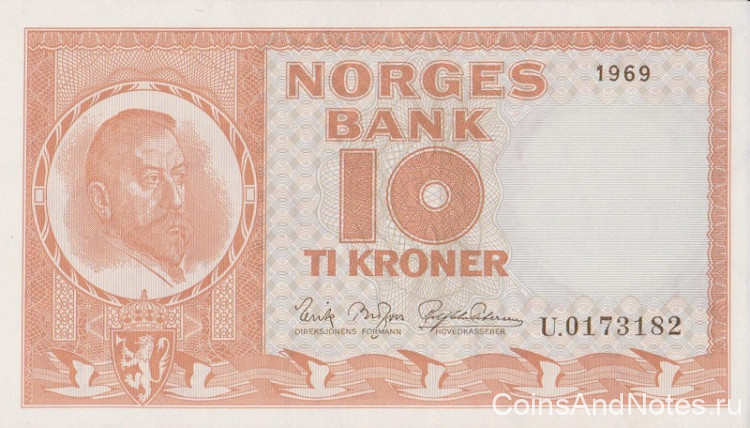 10 крон 1969 года. Норвегия. р31d(2)