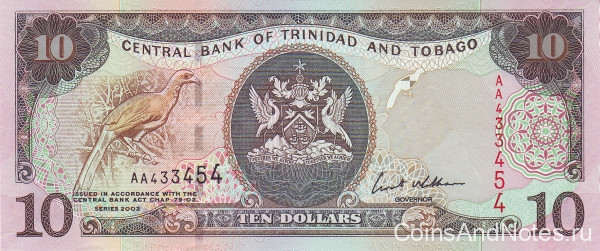 10 долларов 2002 года. Тринидад и Тобаго. р43