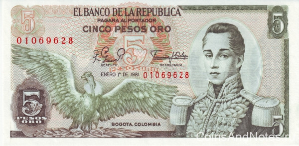 5 песо 1981 года. Колумбия. р406f