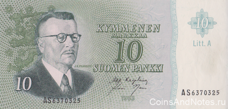 10 марок 1963 года. Финляндия. р104а(33) 10 марок 1963 года. Финляндия. р104а(33)