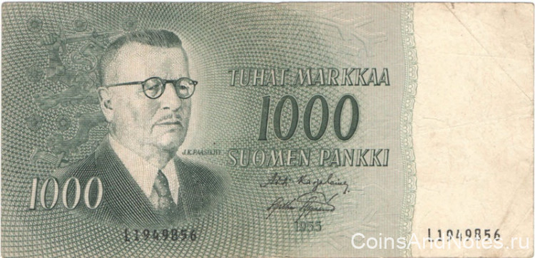 1000 марок 1955 года. Финляндия. р93а(19)