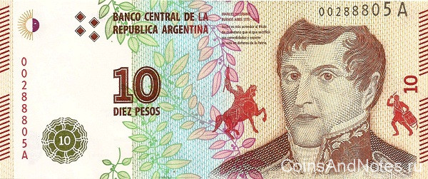 10 песо 2016 года. Аргентина. p360