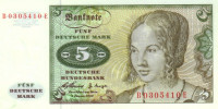 Банкнота 5 марок 1960 года. ФРГ. р18а