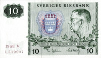 10 крон 1968 года. Швеция. р52b