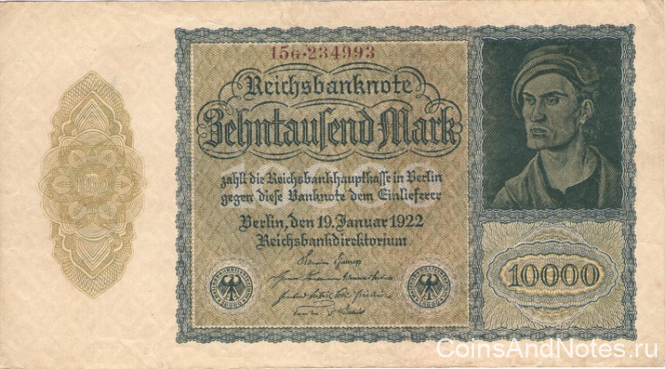 10 000 марок 19.01.1922 года. Германия. р72(2)
