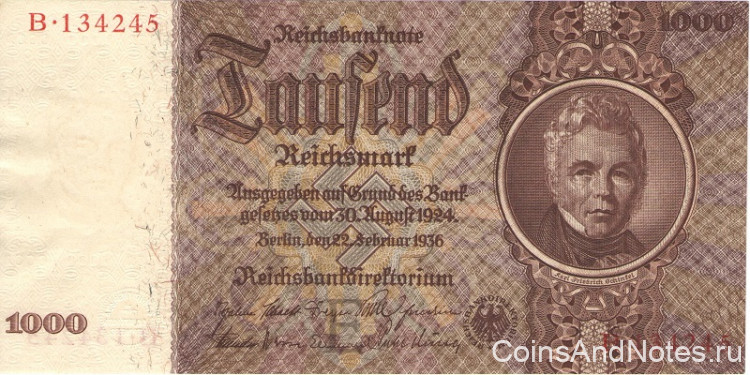 1000 марок 22.02.1936 года. Германия. р184