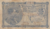 Банкнота 1 франк 11.05.1922 года. Бельгия. р92