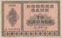 Банкнота 2 кроны 1950 года. Норвегия. р16b
