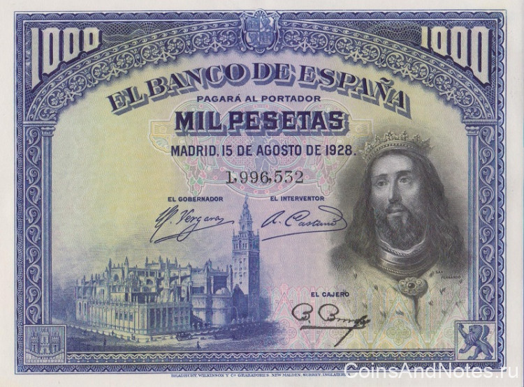 1000 песет 1928 года. Испания. р78