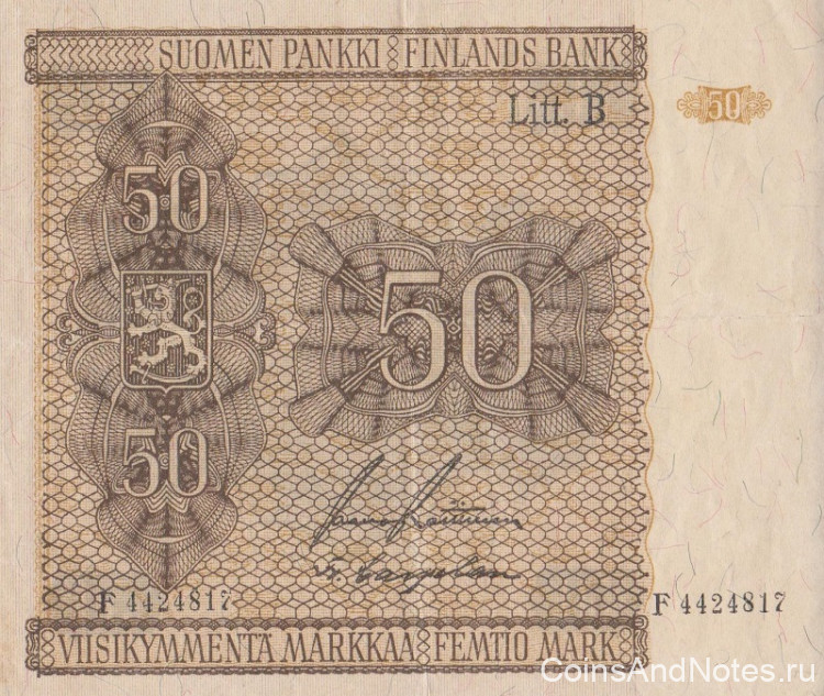 50 марок 1945 года. Финляндия. р87(13)