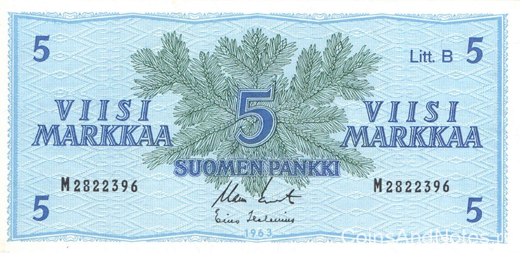 5 марок 1963 года. Финляндия. р106Аа(11)