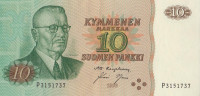 Банкнота 10 марок 1980 года. Финляндия. р111а(6)