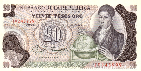 20 песо 1982 года. Колумбия. р409d