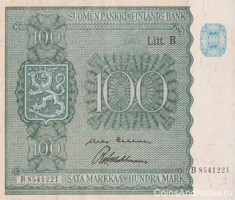 100 марок 1945 года. Финляндия. р88(23)