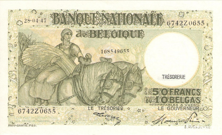 50 франков 1947 года. Бельгия. р106
