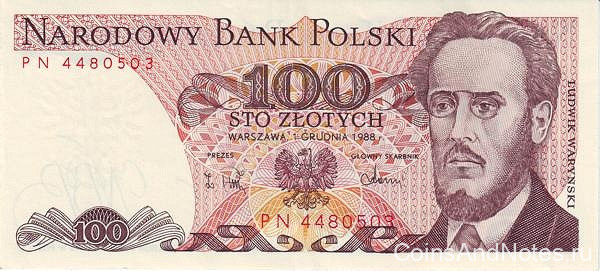 100 злотых 01.12.1988 года. Польша. р143е