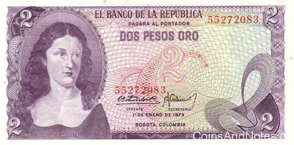 2 песо 1973 года. Колумбия. р413a