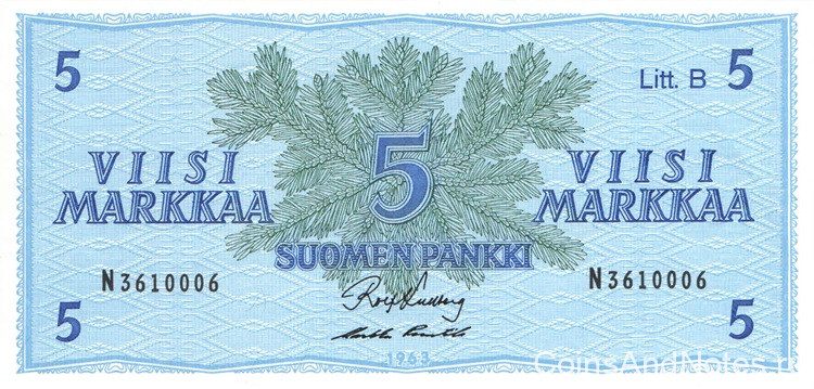 5 марок 1963 года. Финляндия. р106Аа(25) 5 марок 1963 года. Финляндия. р106Аа(25)