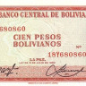 100 песо 1962 года. Боливия. р164А(2)