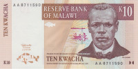 Банкнота 10 квача 01.07.1997 года. Малави. р37