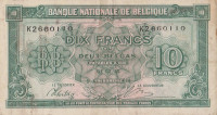 Банкнота 10 франков (2 бельга) 01.02.1943 года. Бельгия. р122