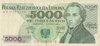 Банкнота 5000 золотых 1988 года. Польша. р150с