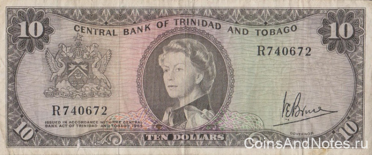 10 долларов 1964 года. Тринидад и Тобаго. р28с