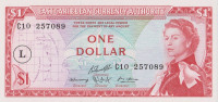 Банкнота 1 доллар 1965 года. Карибские острова. р13l