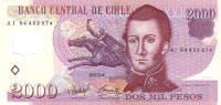 Банкнота 2000 песо 2004 года. Чили. р160а