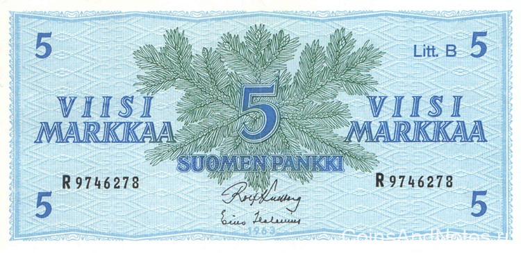 5 марок 1963 года. Финляндия. р106Аа(27)