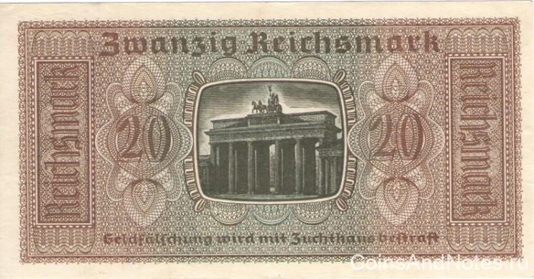 20 рейхсмарок 1940-1945 годов. Германия. Оккупированные территории. рR139