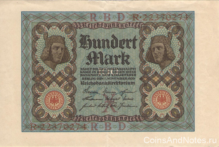 100 марок Германии 01.11.1920 года р69b