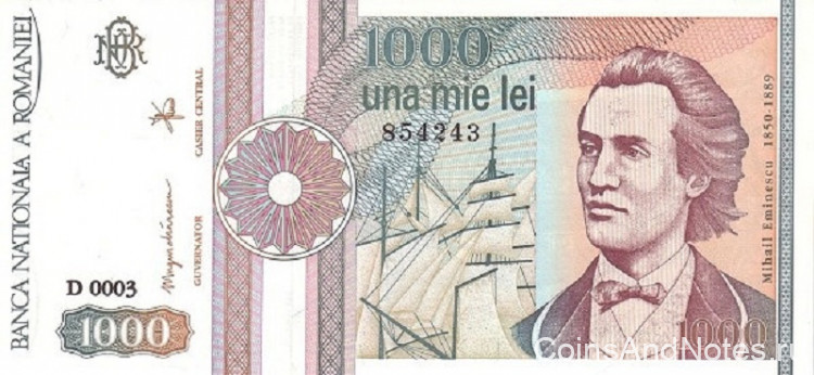 1000 лей 1991 года. Румыния. р101Ab