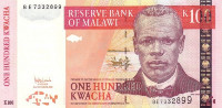 Банкнота 100 квача 31.10.2005 года. Малави. р54а