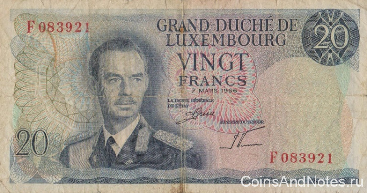 20 франков 07.03.1966 года. Люксембург. р54а(2)