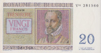 Банкнота 20 франков 1950 года. Бельгия. р132b