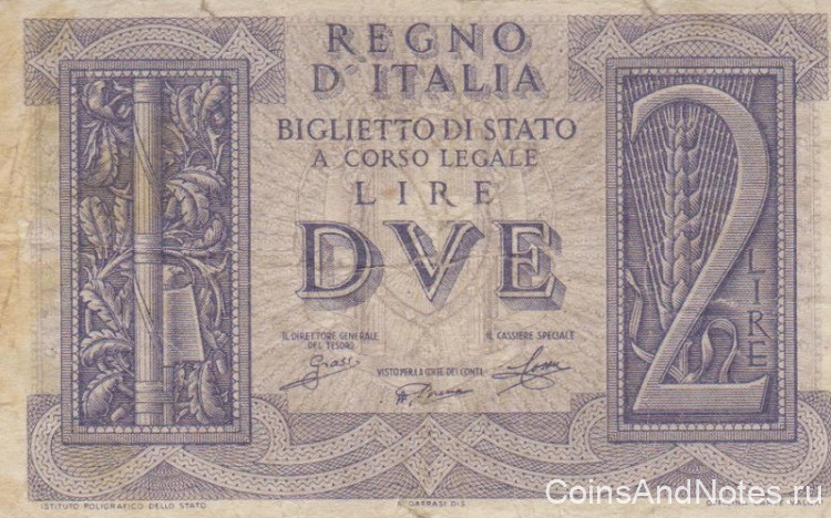 2 лиры 1939 года. Италия. р27