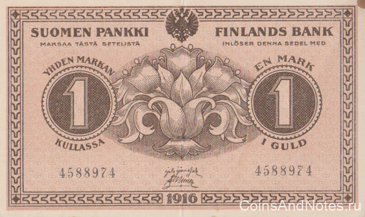 1 марка 1916 года. Финляндия. р19(6)