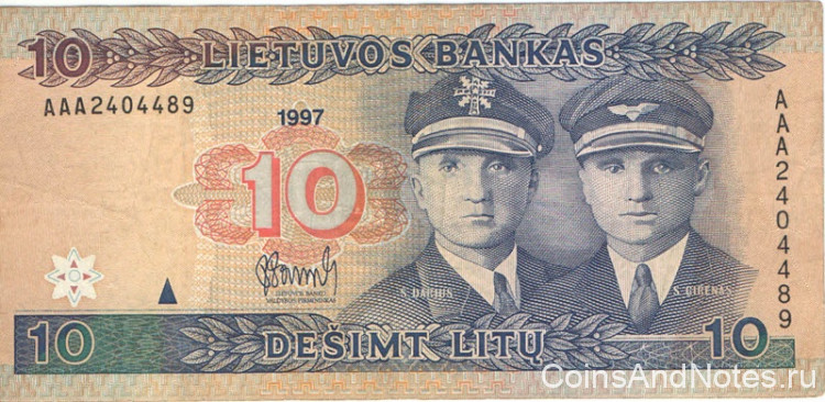 10 литов 1997 года. Литва. р59(ААА)