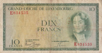 Банкнота 10 франков 1954 года. Люксембург. р48а(2)
