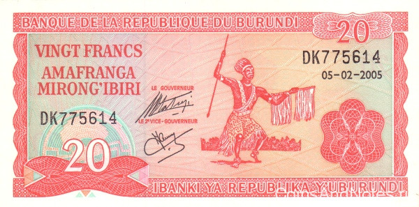 20 франков 2005 года. Бурунди. р27d