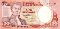 Банкнота 100 песо 1991 года. Колумбия. р426A