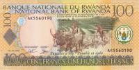 Банкнота 100 франков 01.09.2003 года. Руанда. р29b